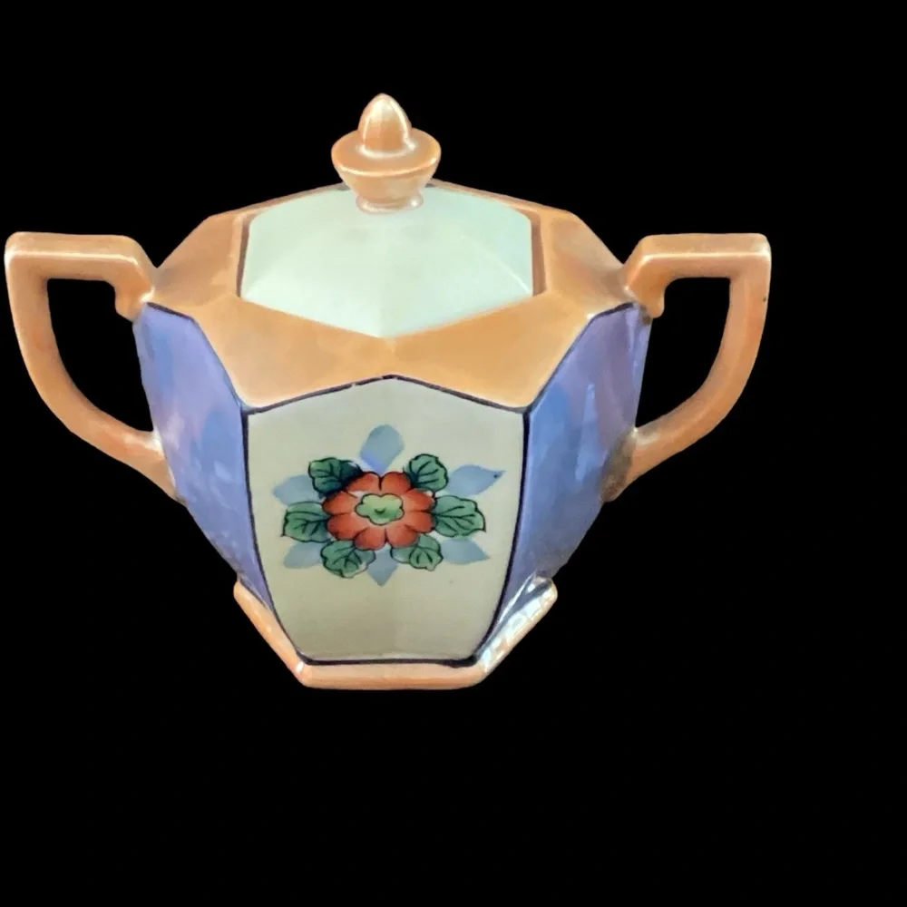 Vintage Lusterware Sugar Pot Ceramic Hexagon Iridescent Glaze